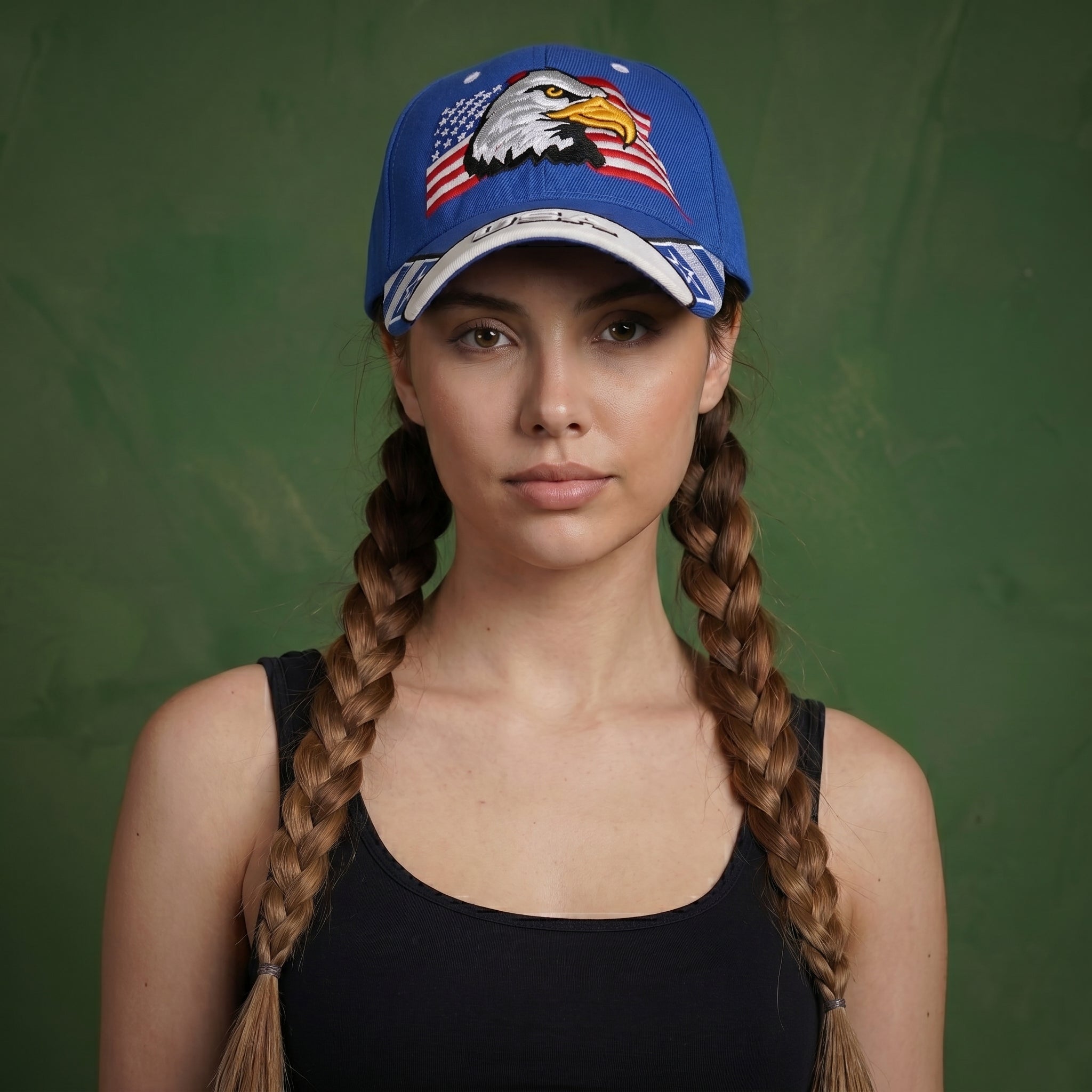 Anna-Kaci USA American Flag Patriotic Eagle Hawk Embossed 3D Adjustable Velcro Baseball Caps Hats