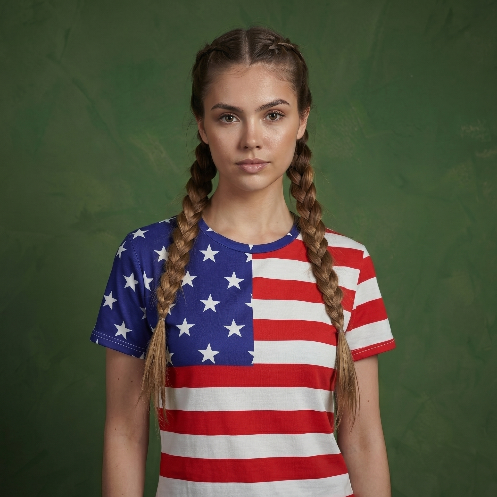 Round Neck American Flag Top July of 4th USA Patriotic T-Shirt Blouse