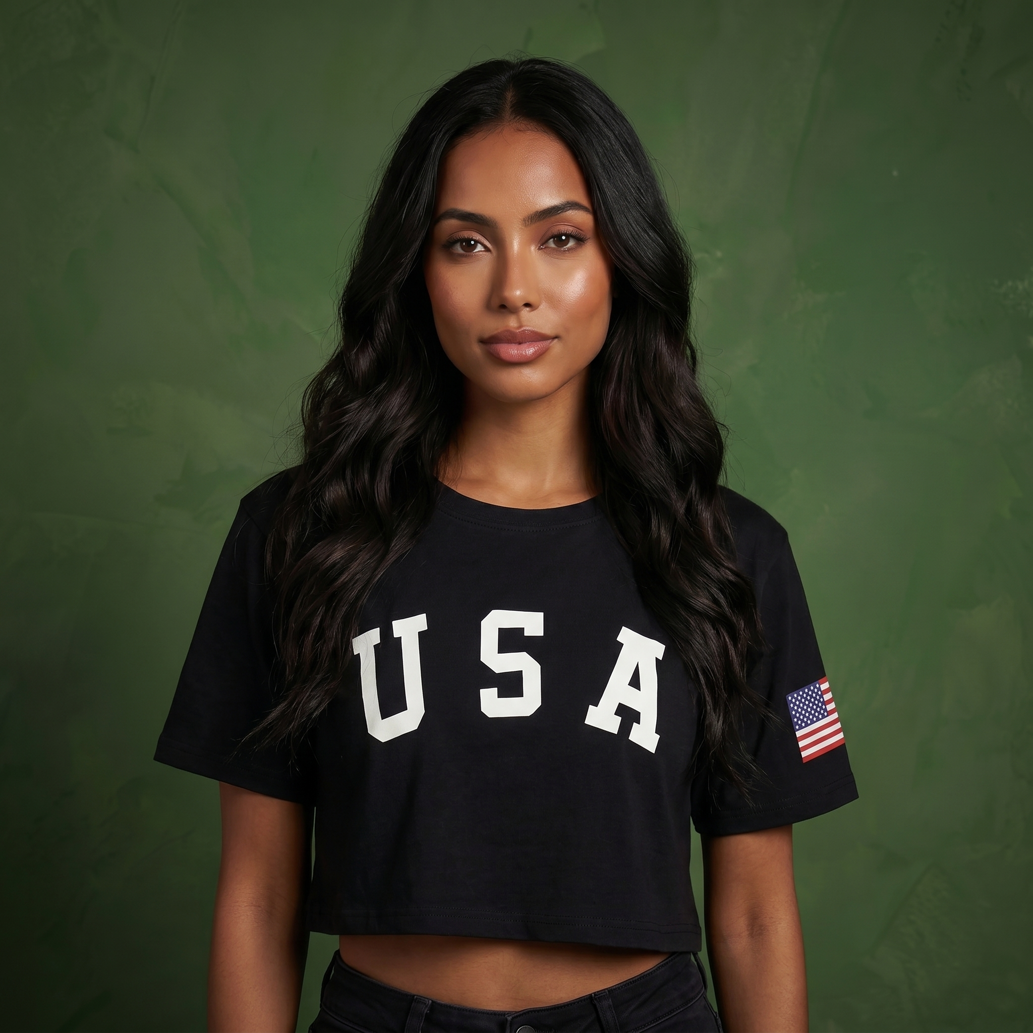 Anna-Kaci Women's Letter Print Crop Top Short Sleeve July 4th USA Flag T-Shirt
