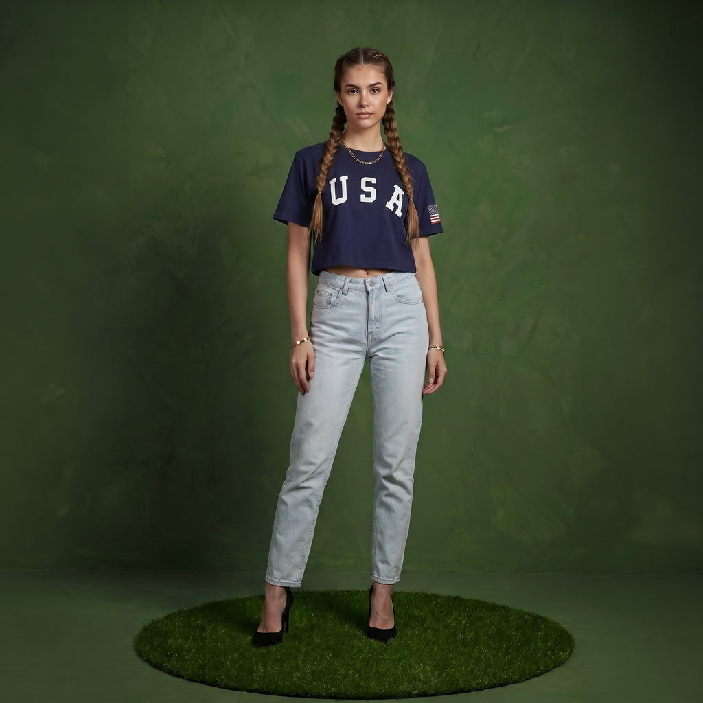 Camiseta de manga corta con estampado de letras para mujer de Anna-Kaci con la bandera de EE. UU. del 4 de julio 