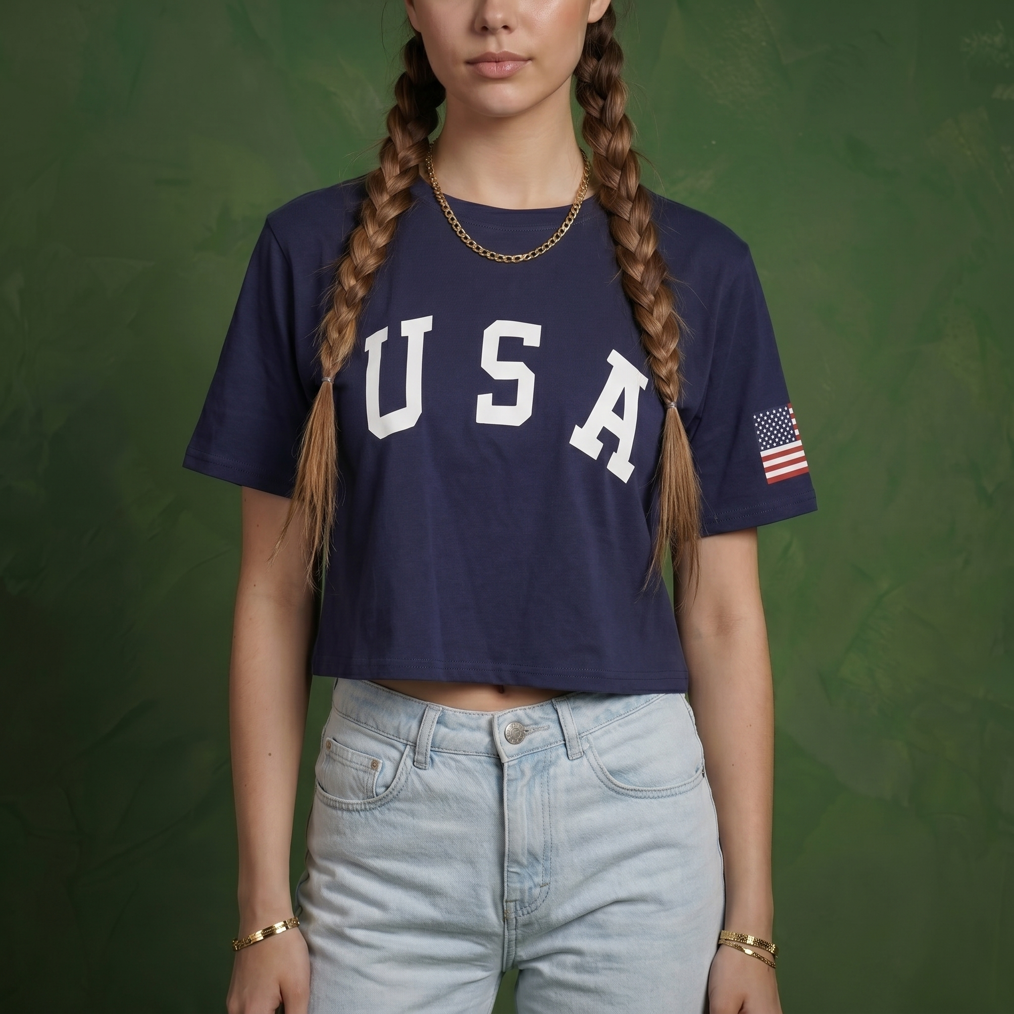 Anna-Kaci Women's Letter Print Crop Top Short Sleeve July 4th USA Flag T-Shirt