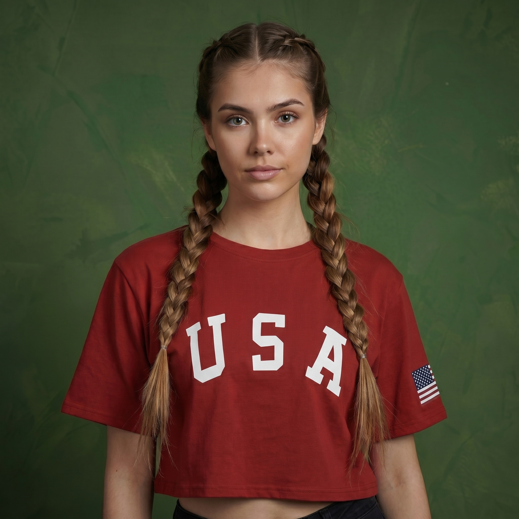Anna-Kaci Women's Letter Print Crop Top Short Sleeve July 4th USA Flag T-Shirt