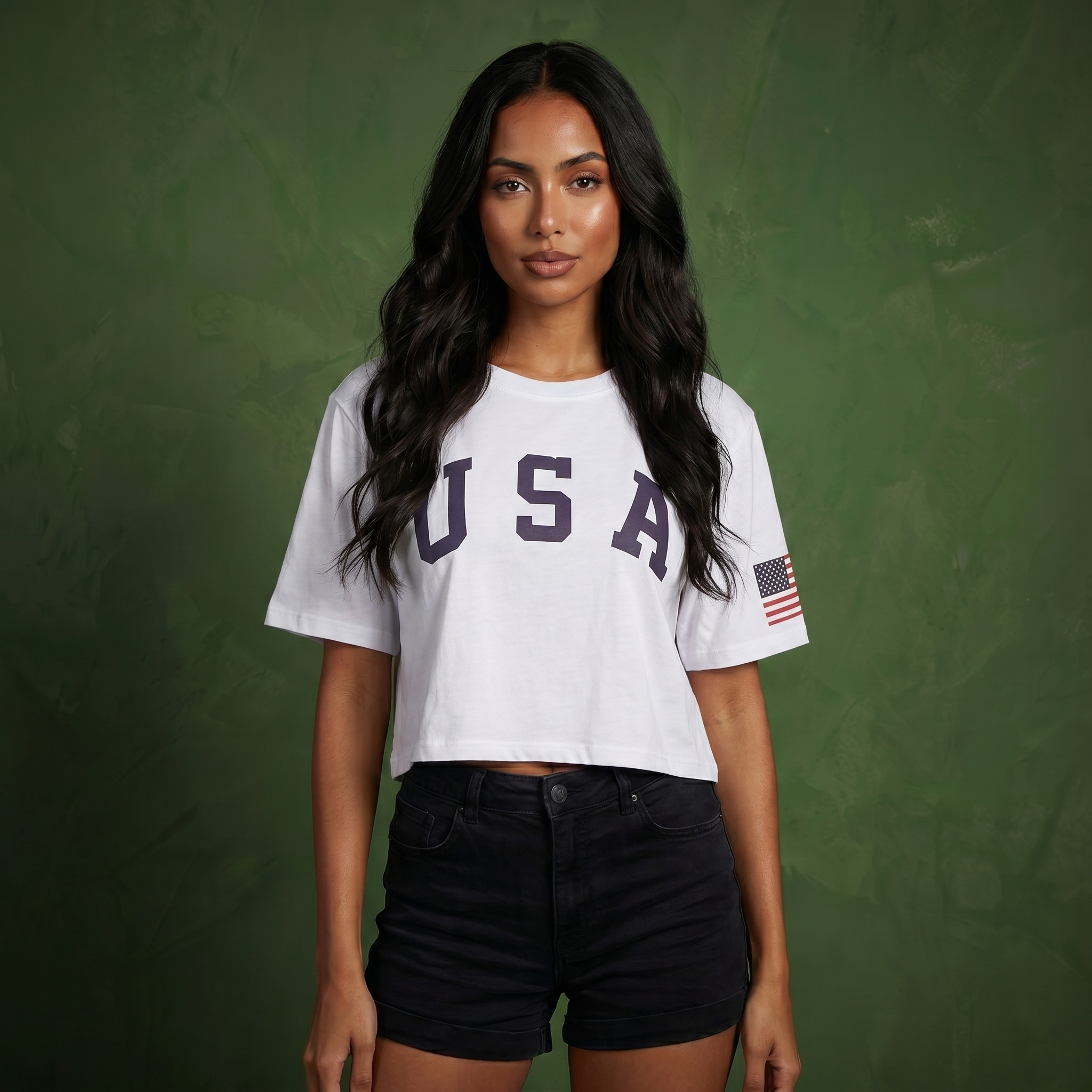 Anna-Kaci Women's Letter Print Crop Top Short Sleeve July 4th USA Flag T-Shirt