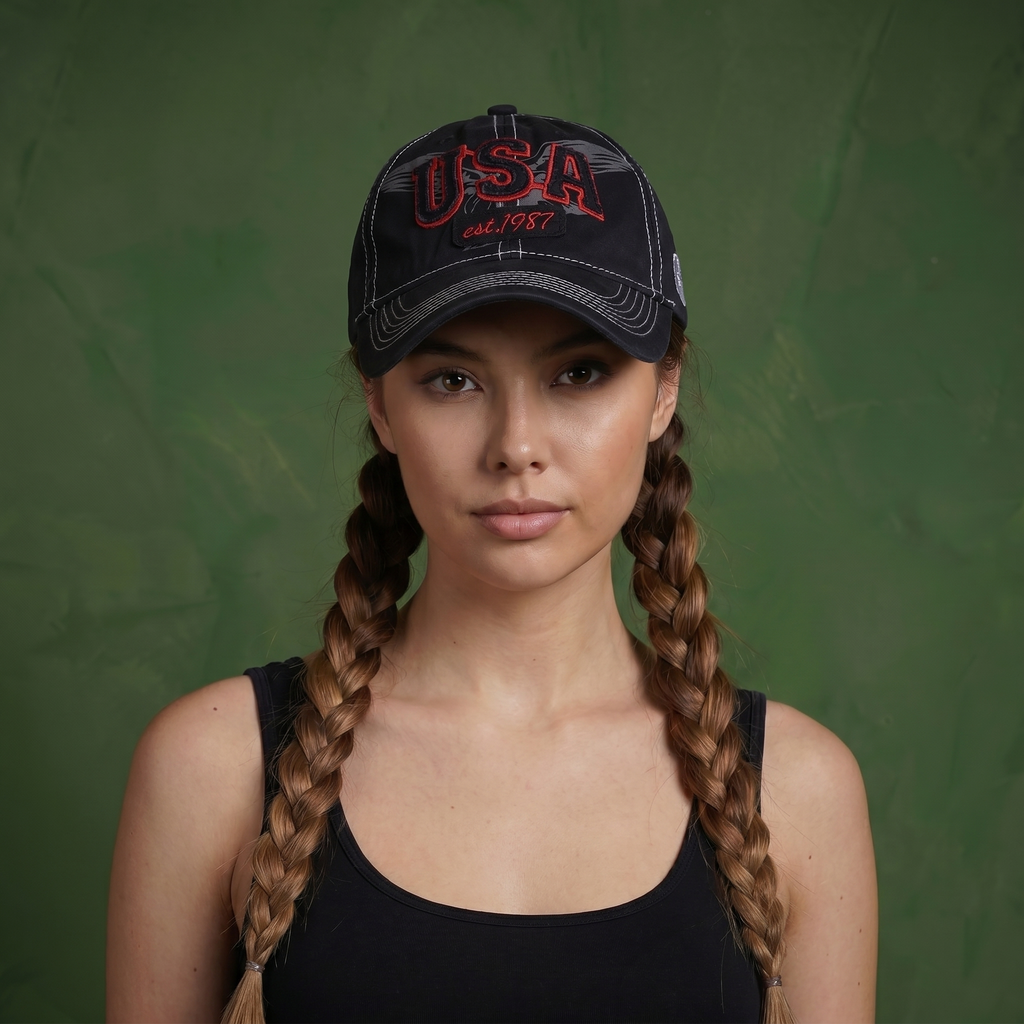 Anna-Kaci American USA Embroidered Washed Cotton Baseball Cap Polo Style