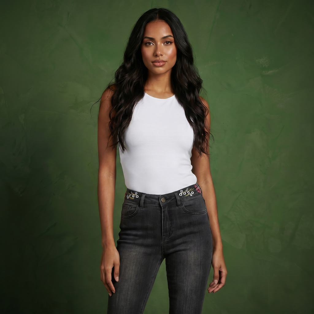 Floral Daisy Embroidered Mid Rise Bell Bottom Jeans
