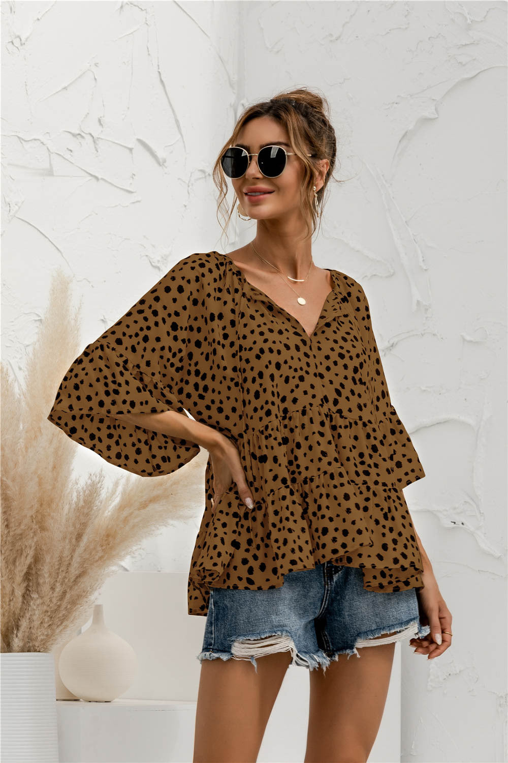 Ruffle Flared Dot Blouse