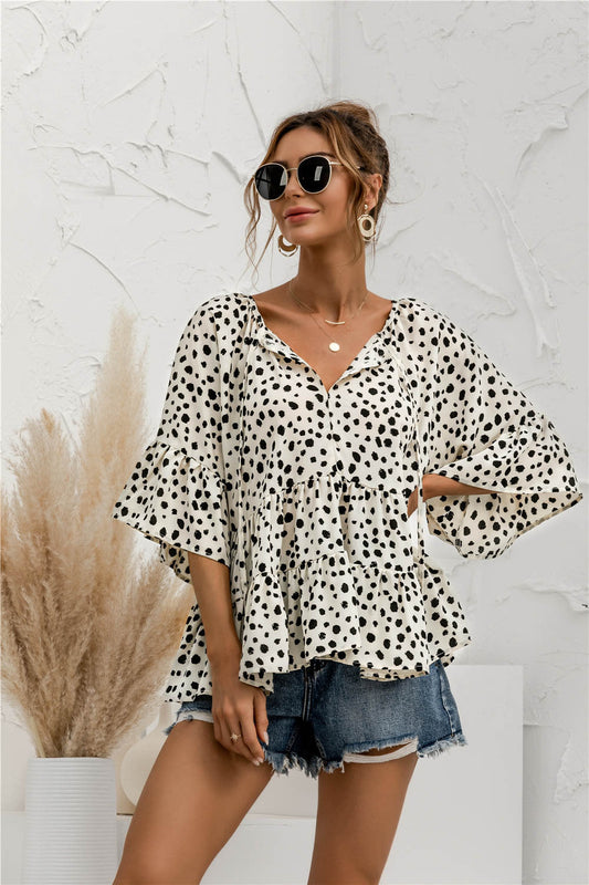 Ruffle Flared Dot Blouse