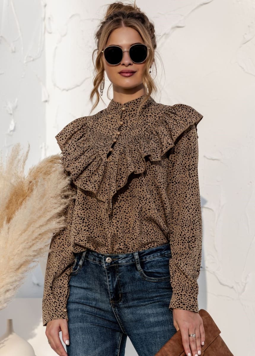 Ruffle Long Sleeve Button Blouse