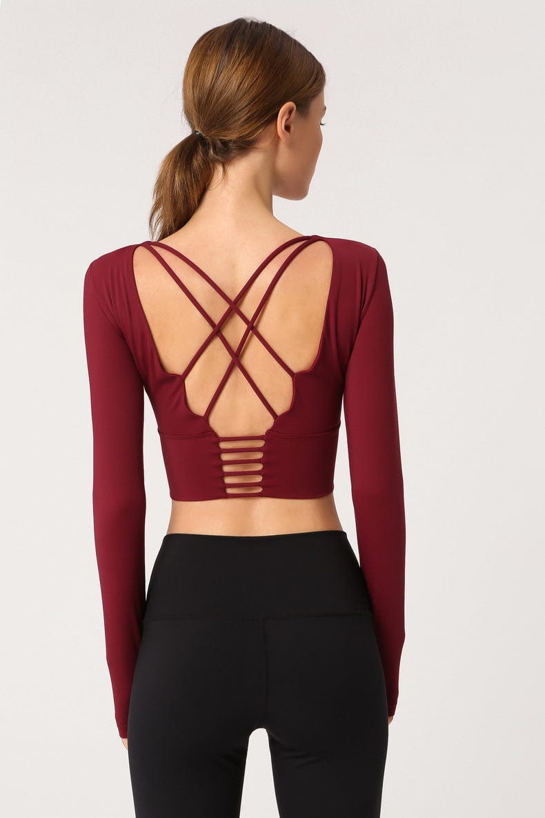 Long Sleeve Fitted Sport Shirt with Open Criss Cross Back