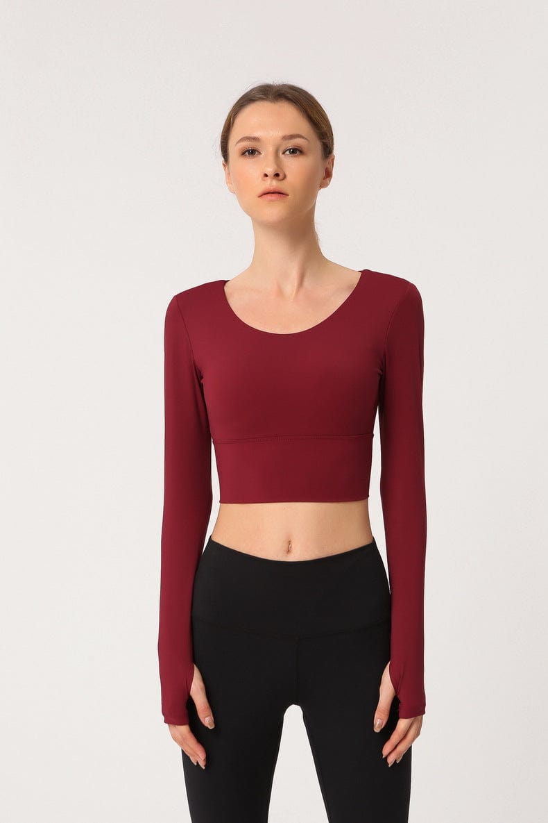 Long Sleeve Fitted Sport Shirt with Open Criss Cross Back