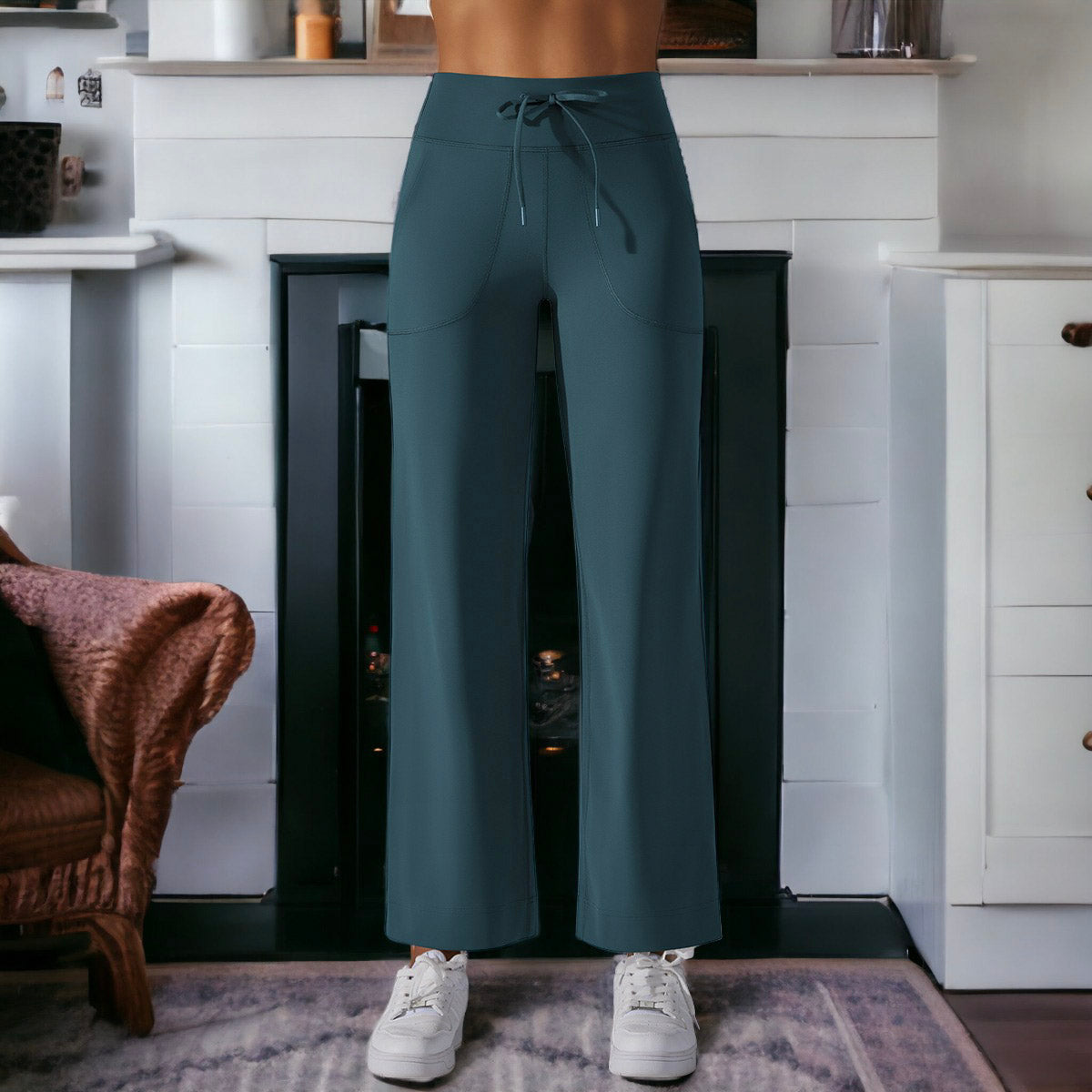 Pantalones de pierna recta con lazo en la cintura