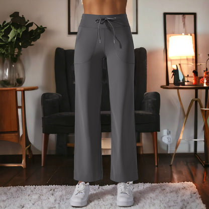 Pantalones de pierna recta con lazo en la cintura