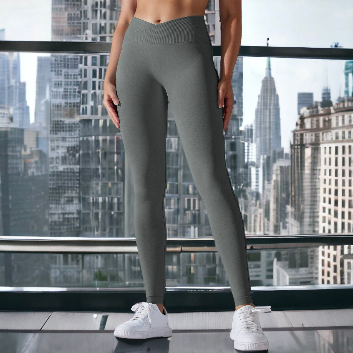 Leggings deportivos con cintura en V y canalé