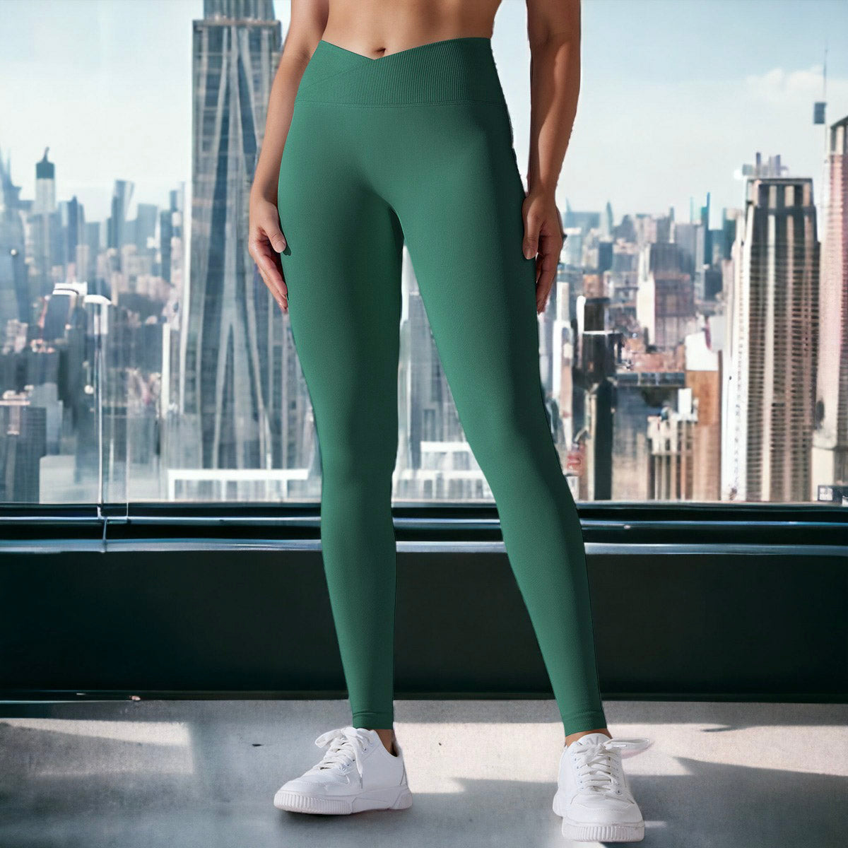 Leggings deportivos con cintura en V y canalé