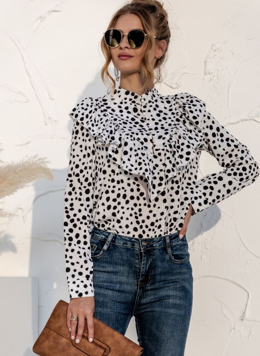 Ruffle Long Sleeve Button Blouse