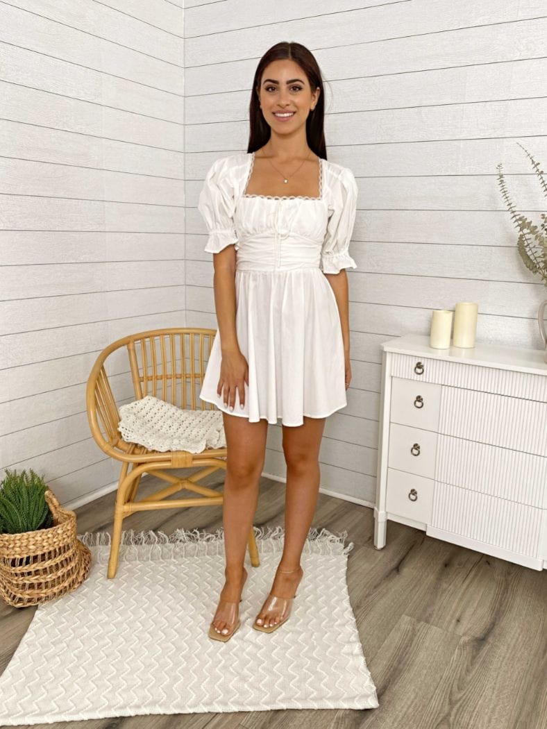 Puff Half Sleeve Lace Trim Open Back Milkmaid Peasant Mini Dress Anna-Kaci Puff Half Sleeve Lace Trim Open Back Milkmaid Peasant Mini Dress Anna-Kaci