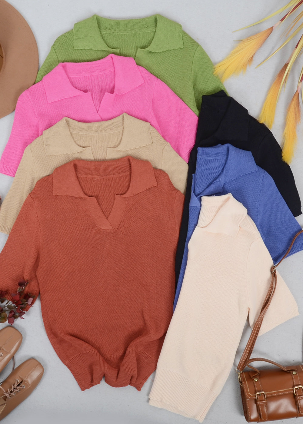 V Neck Knit Collared Shirt