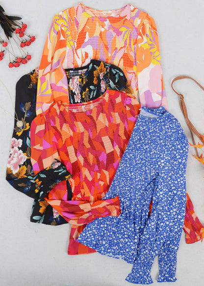 Shirred Floral Print Peplum Blouse
