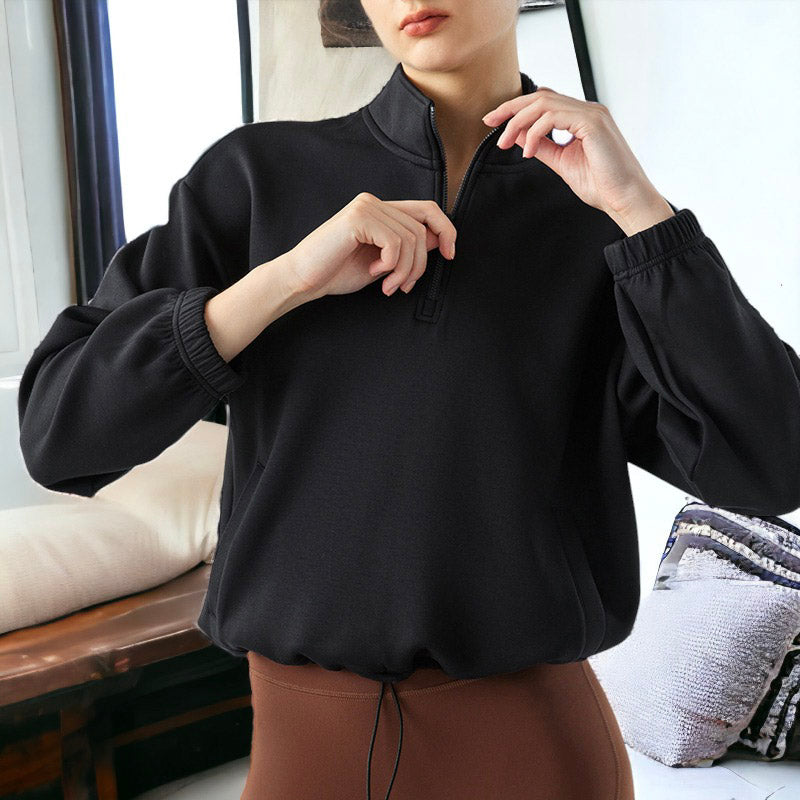 Drawstring Hem Mock Neck Sweater