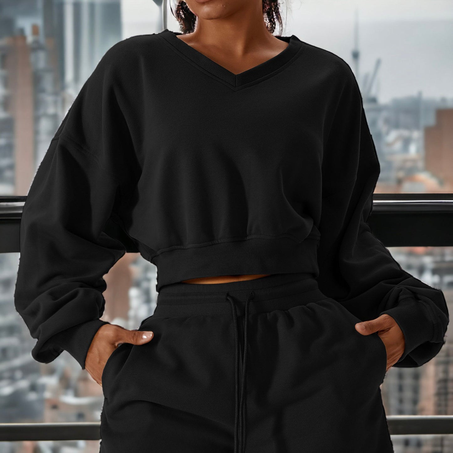 Drop Shoulder Cropped Sweater