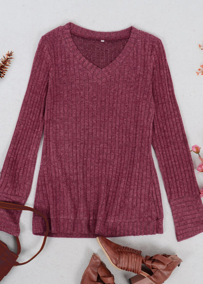 Solid Color Ribbed Knit Sweater