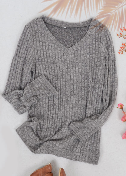 Solid Color Ribbed Knit Sweater