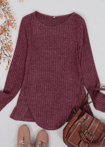 Curved Hem Side Button Sweater