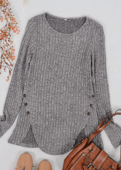 Curved Hem Side Button Sweater