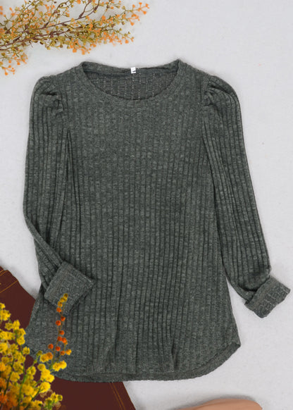 Pleated Long Sleeve Knit Sweater