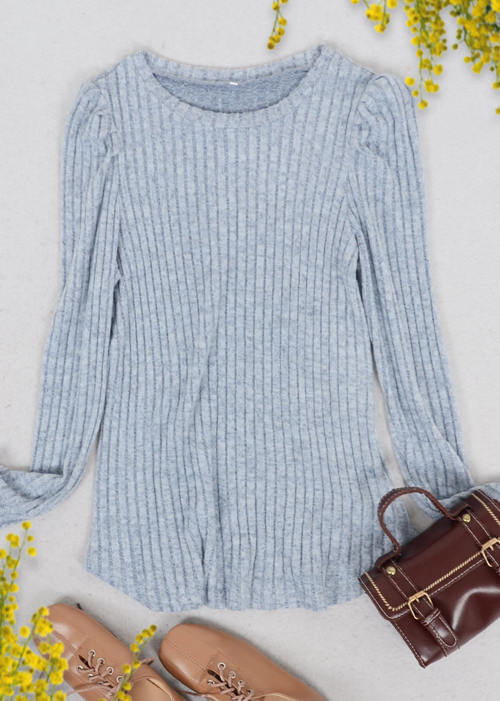 Pleated Long Sleeve Knit Sweater