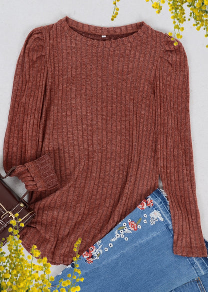 Pleated Long Sleeve Knit Sweater