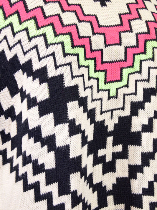Suéter de punto de manga larga Tea &amp; Cup con diseño en zigzag en negro y neón