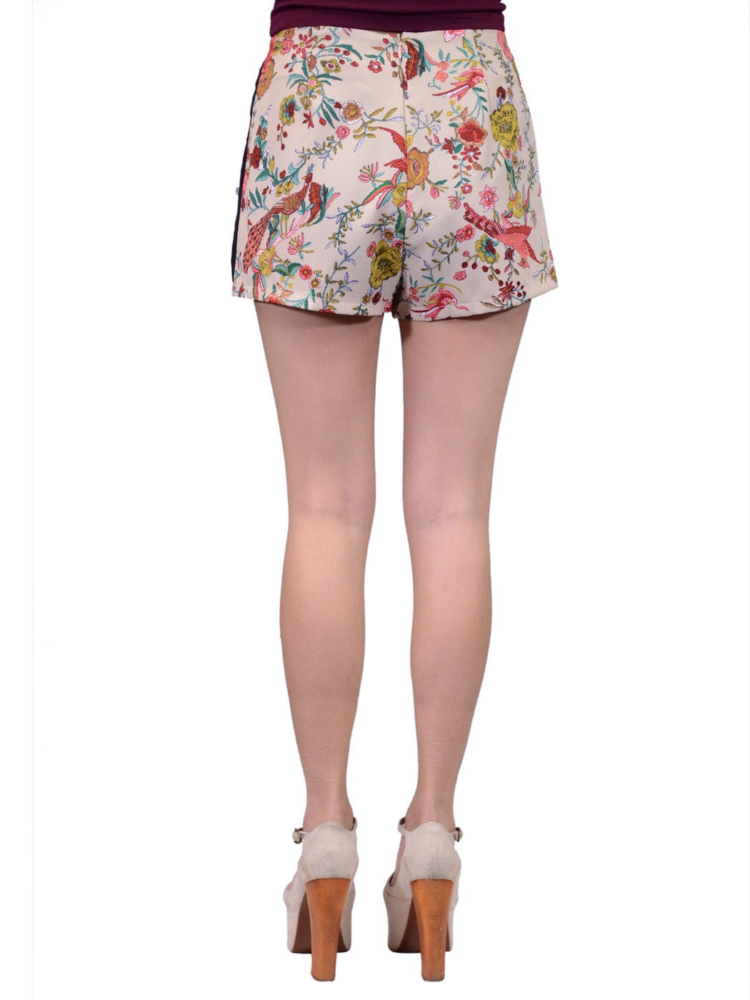 Joyce Clothing Lisa Printed Double Crepe Loose Fitted Shorts With Black Trimming