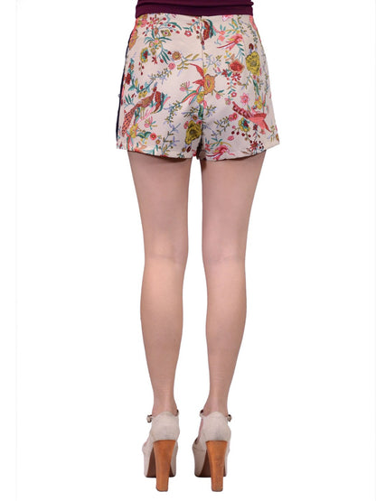 Joyce Clothing Lisa Printed Double Crepe Loose Fitted Shorts With Black Trimming