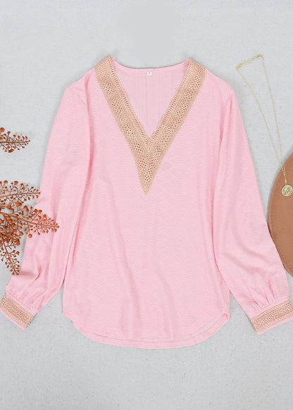 Crochet Detail V Neck Sweater