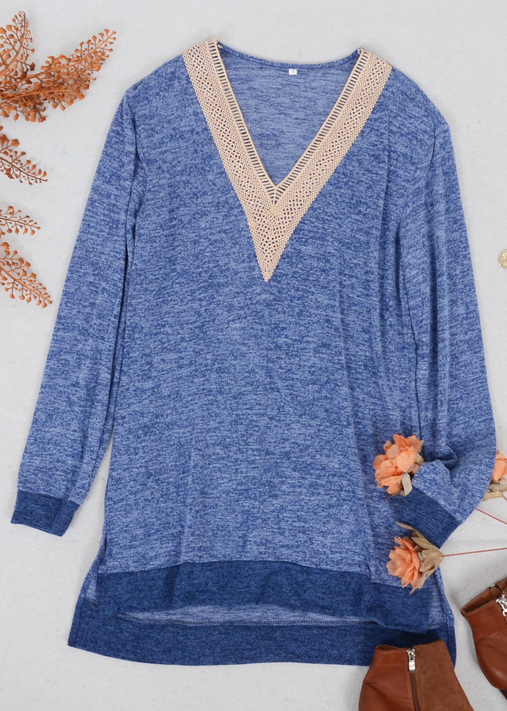 Two Tone Crochet V Neck Sweater