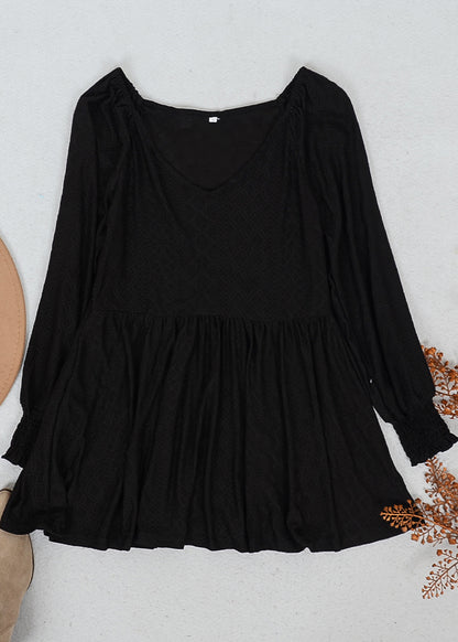 Textured V Neck Long Top