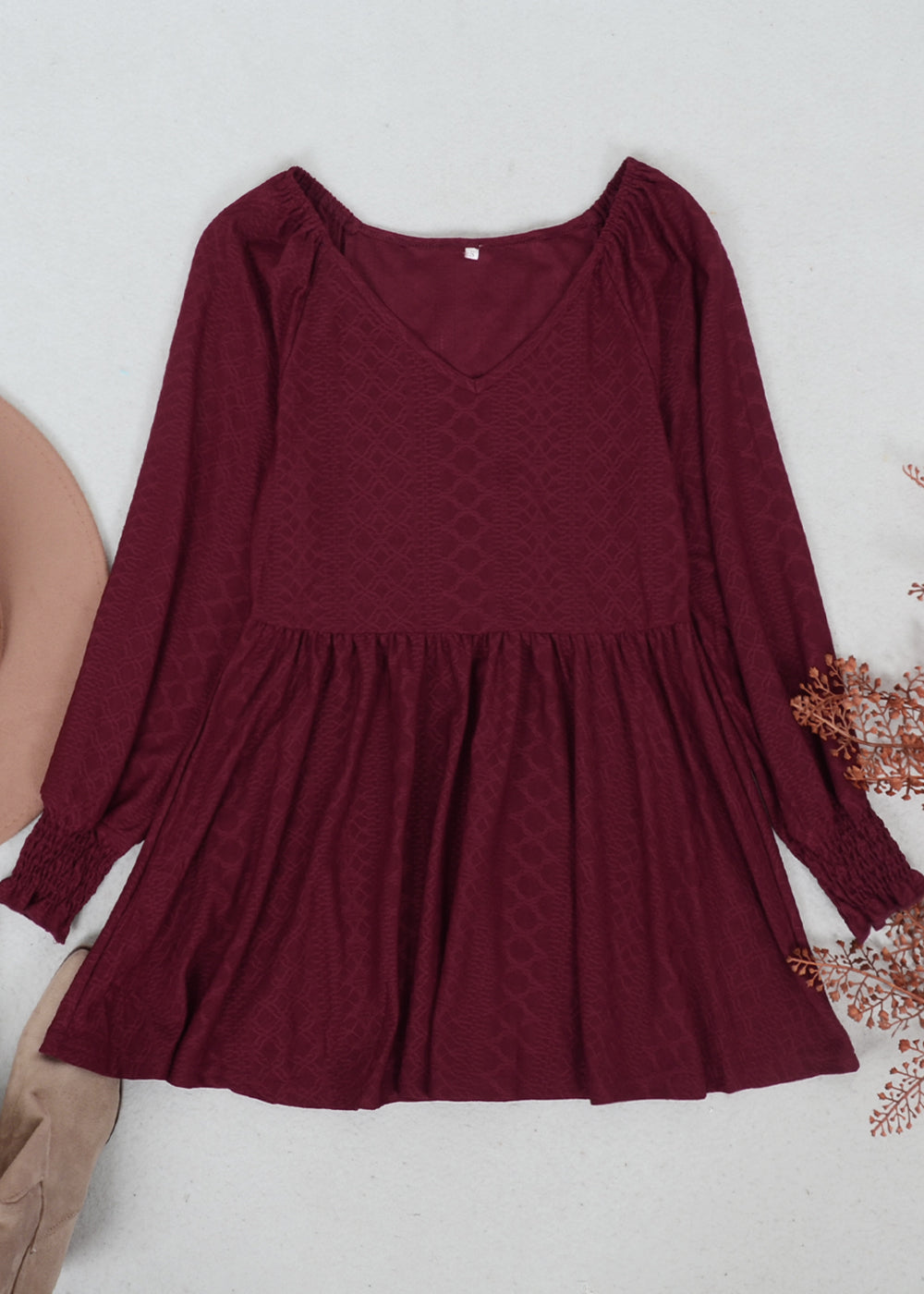 Textured V Neck Long Top
