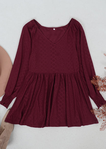 Textured V Neck Long Top