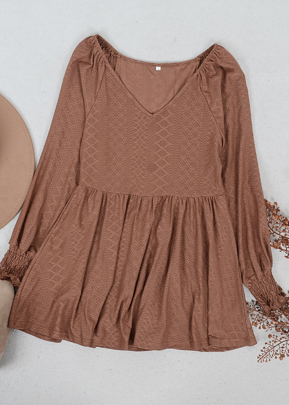 Textured V Neck Long Top