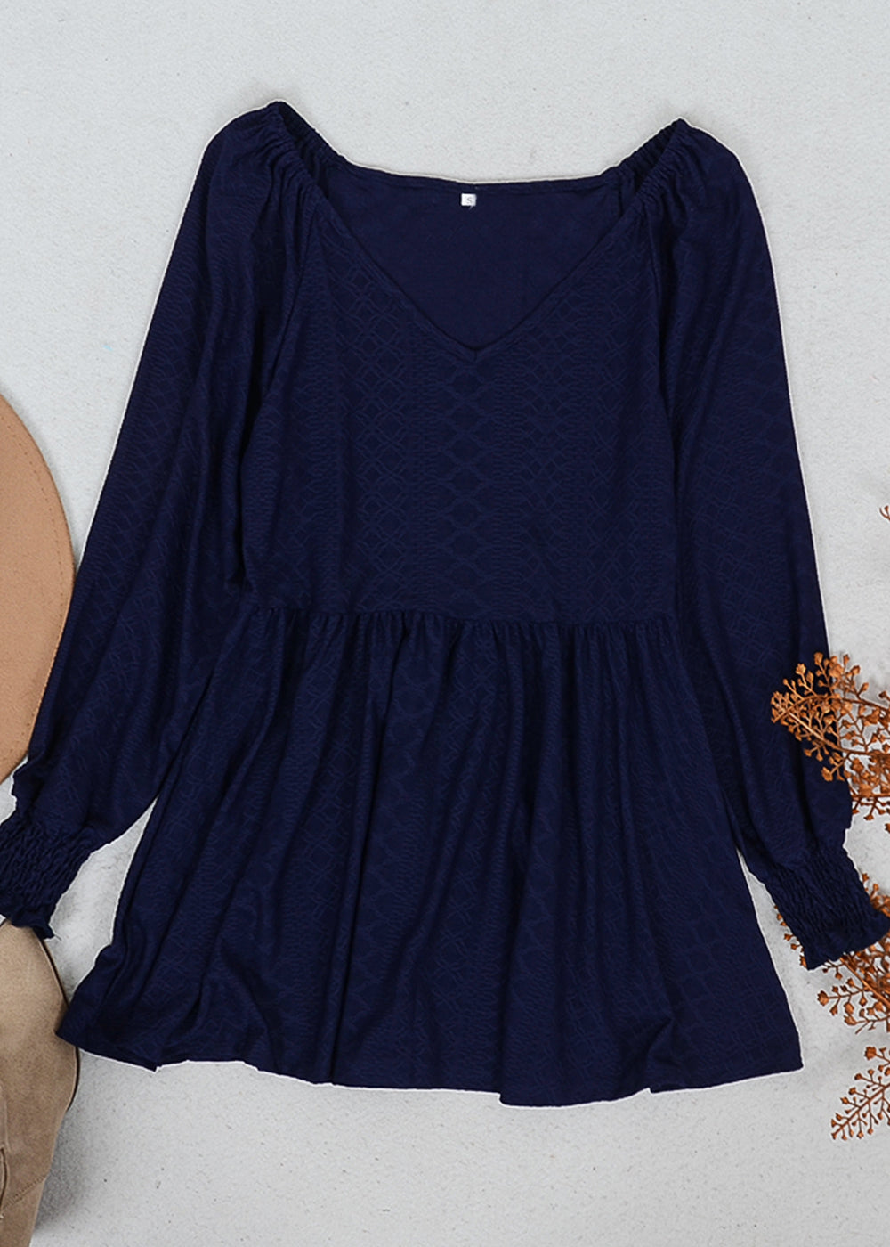 Textured V Neck Long Top