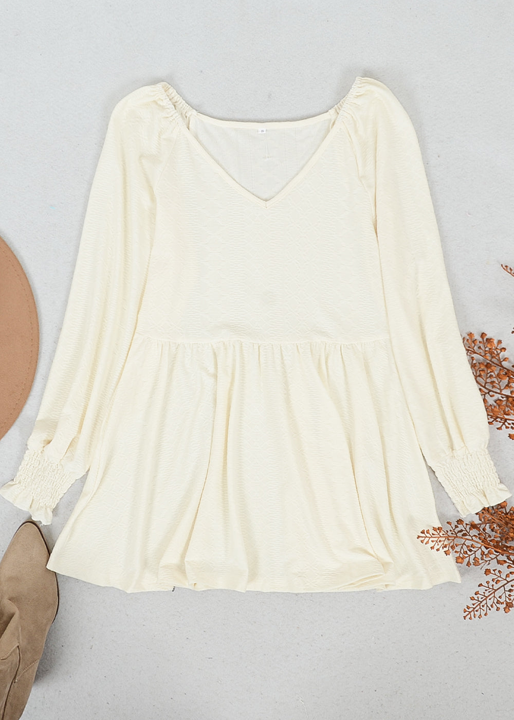 Textured V Neck Long Top