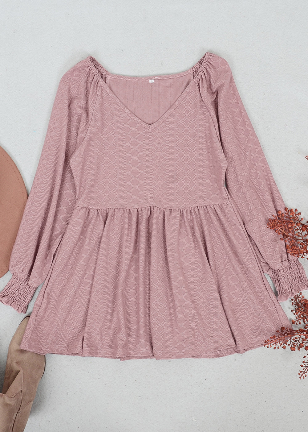 Textured V Neck Long Top