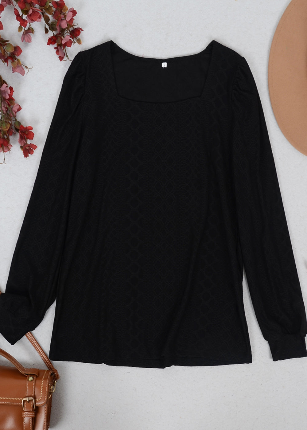 Square Neck Pleated Shoulder Blouse