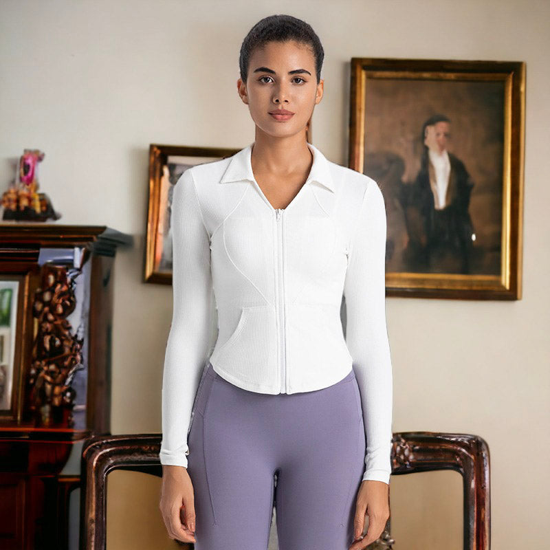 Chaqueta deportiva con cuello y dobladillo curvo