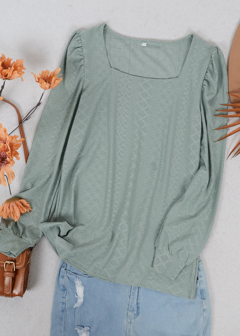 Square Neck Pleated Shoulder Blouse