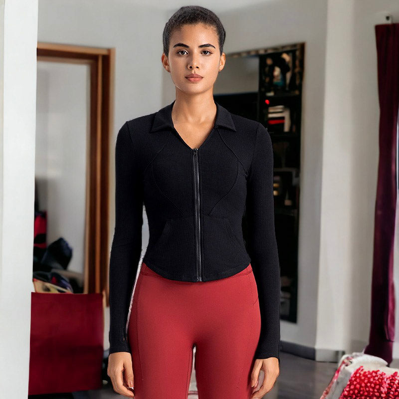 Chaqueta deportiva con cuello y dobladillo curvo