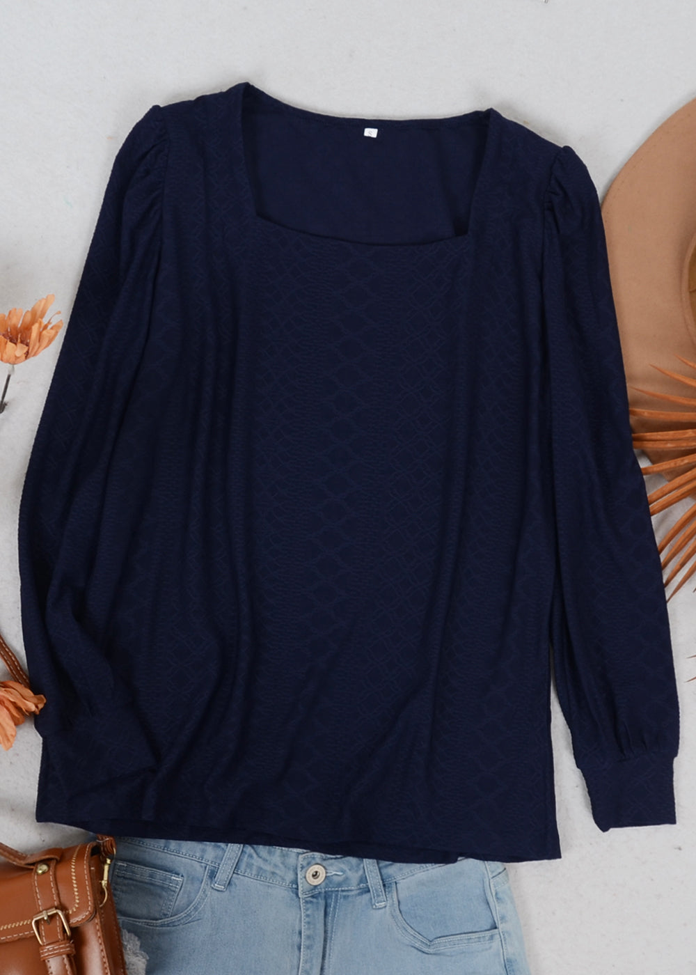 Square Neck Pleated Shoulder Blouse