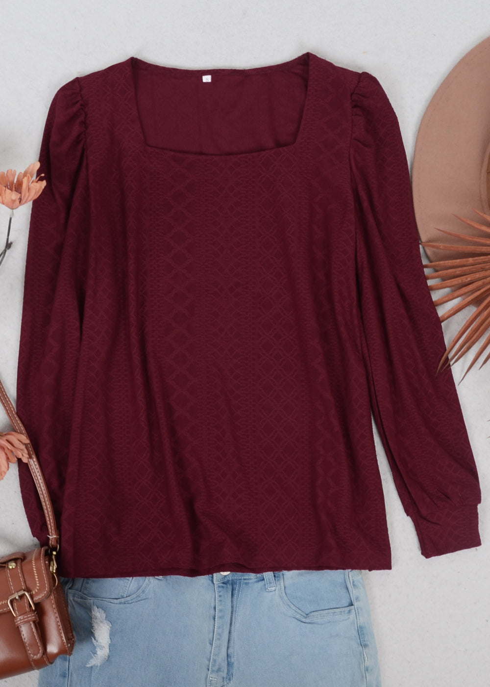 Square Neck Pleated Shoulder Blouse