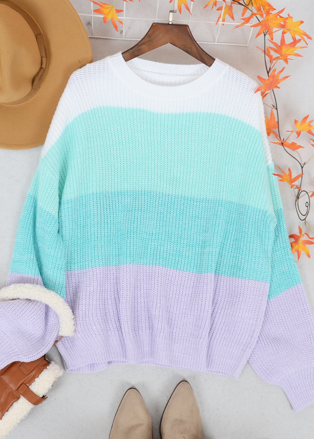 Multicolor Color Block Textured Sweater